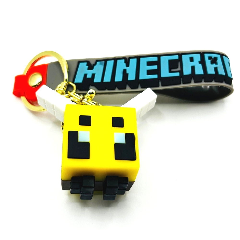 Minecraft Bee Unbranded Keychain Unisex OS Yellow Grey Rubber 3D Wristlet Strap